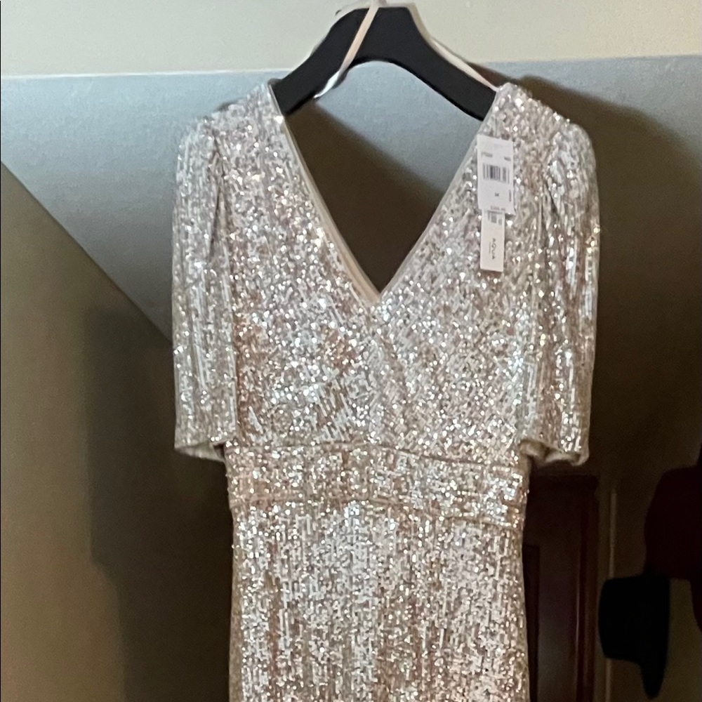 Bloomingdale’s Exclusive formal gold sequence dress. Brand New with tags.